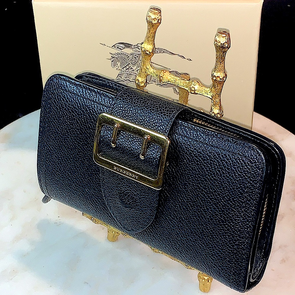 BURBERRY COMPACT ZIPPY WALLET BLACK LEATHER NOVA CHECK BOX DUST COVER HAMPSTEAD - Picture 3 of 15